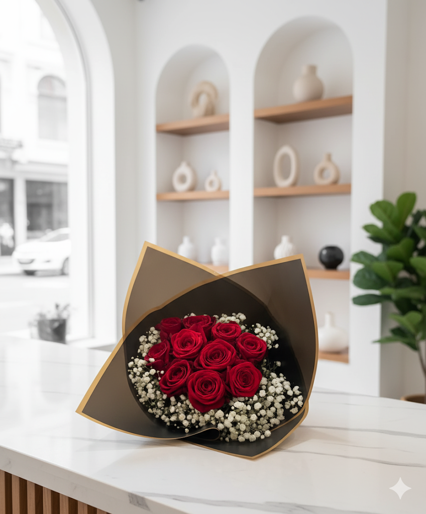 Luxury Rote Rosen mit schleierkraut Edel verpackt