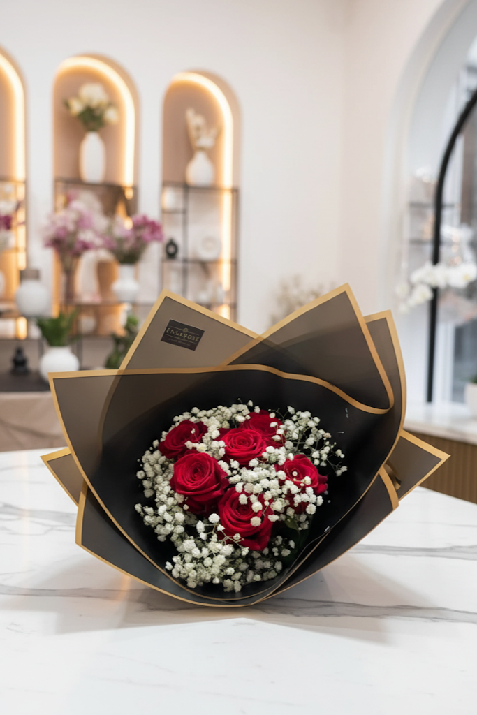 Luxury Rote Rosen mit schleierkraut Edel verpackt