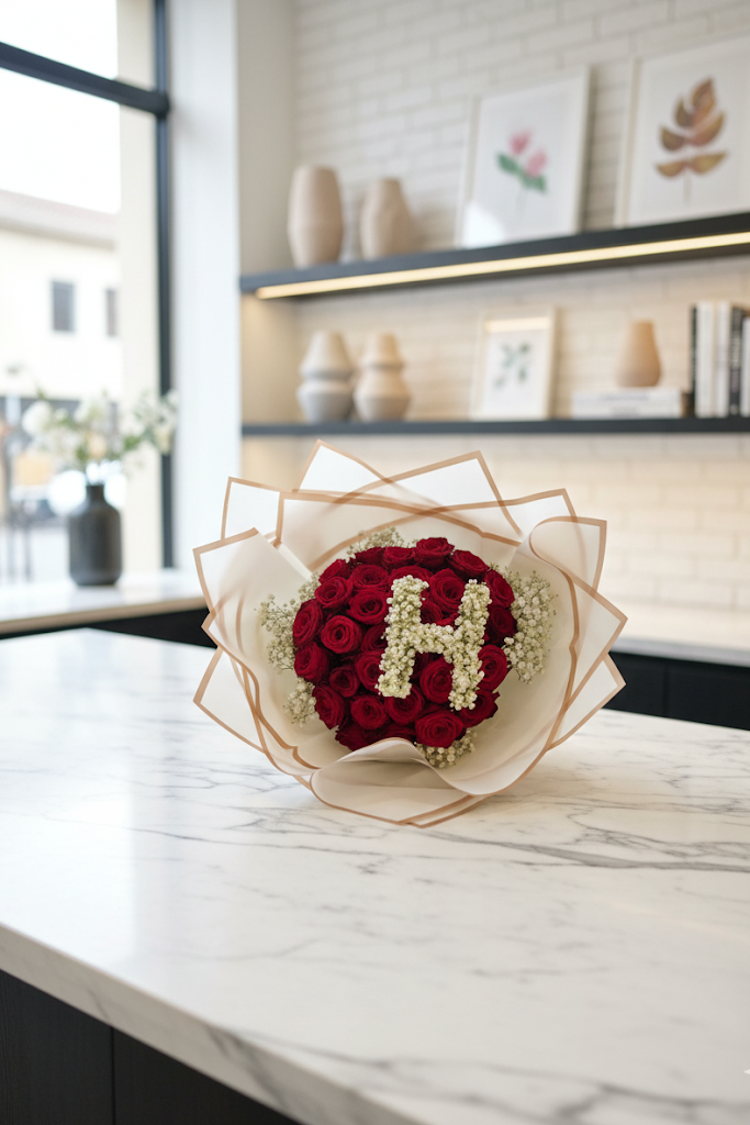 Luxury Rote Rosen (60cm) mit Buchstabe