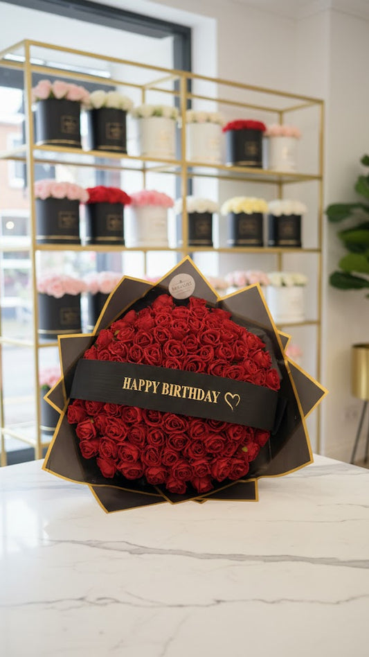 60 Samtrosen mit Happy Birthday