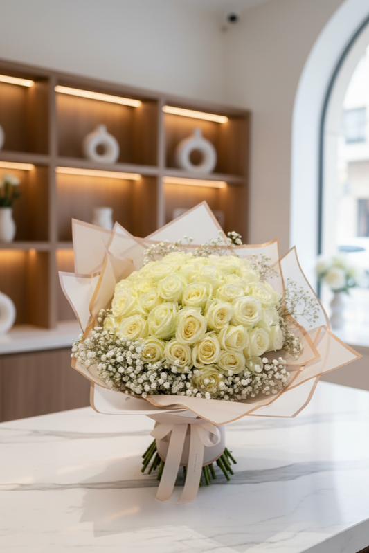 Luxury Weiße Rosen Edel verpackt