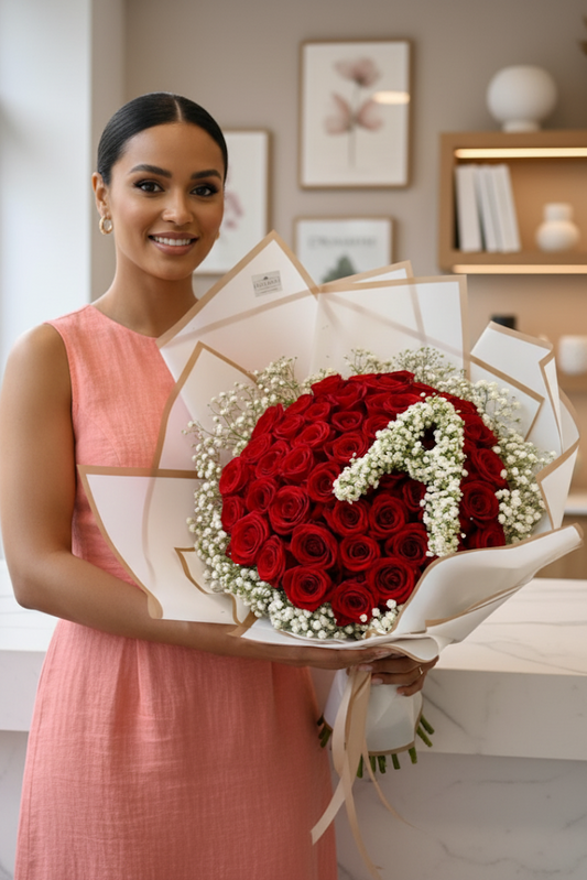 Luxury Rote Rosen (60cm) mit Buchstabe