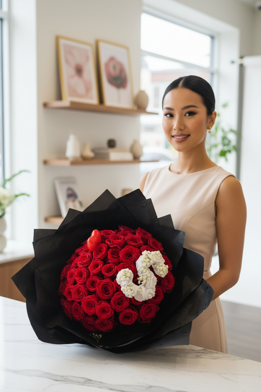 Luxury Rote Rosen (60cm) mit Buchstabe