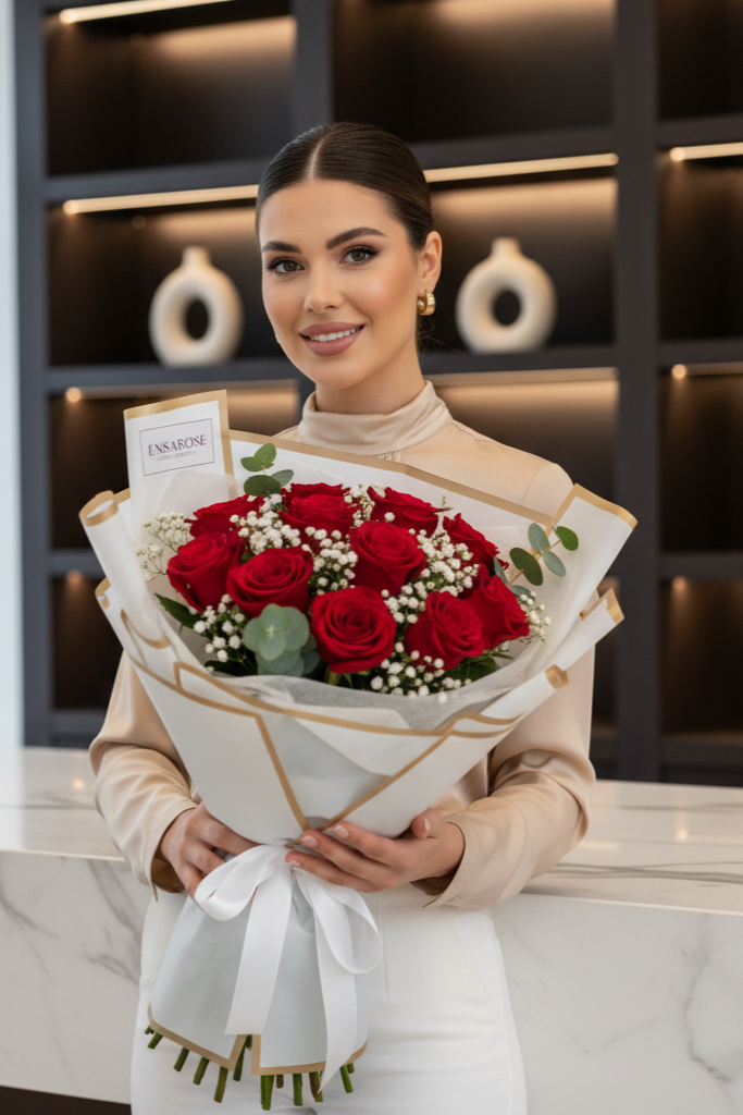 10er Luxury Rosenstrauß euka/schleier