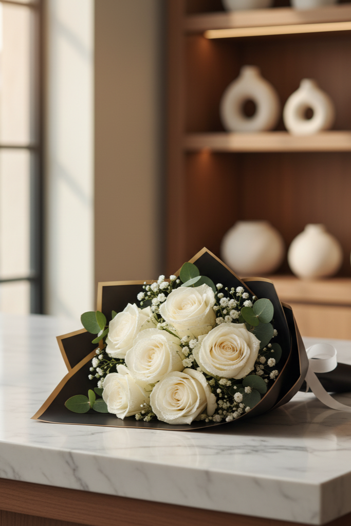 Luxury Weiße Rosen Edel verpackt