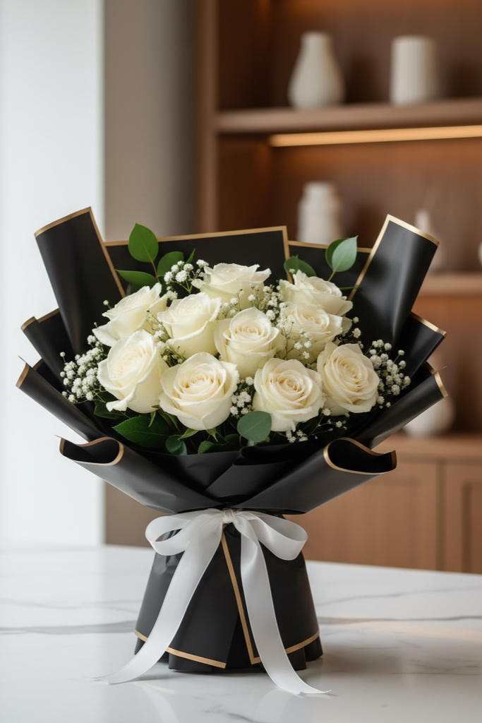 Luxury Weiße Rosen Edel verpackt