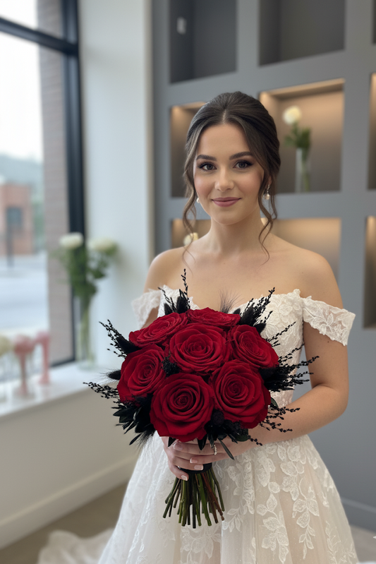 Brautstrauß rot schwarz