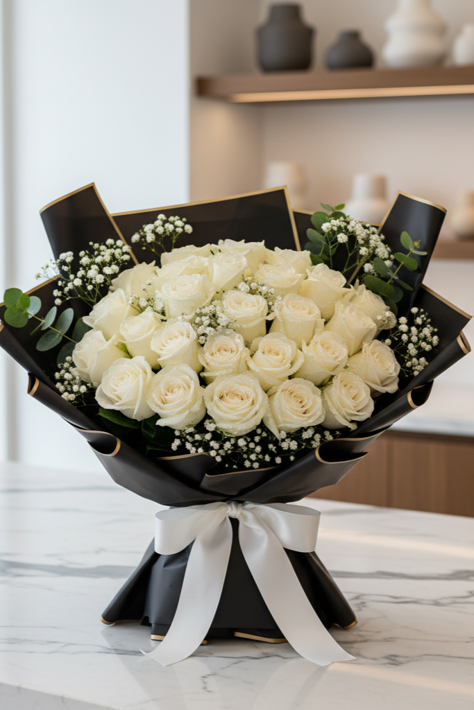 Luxury Weiße Rosen Edel verpackt