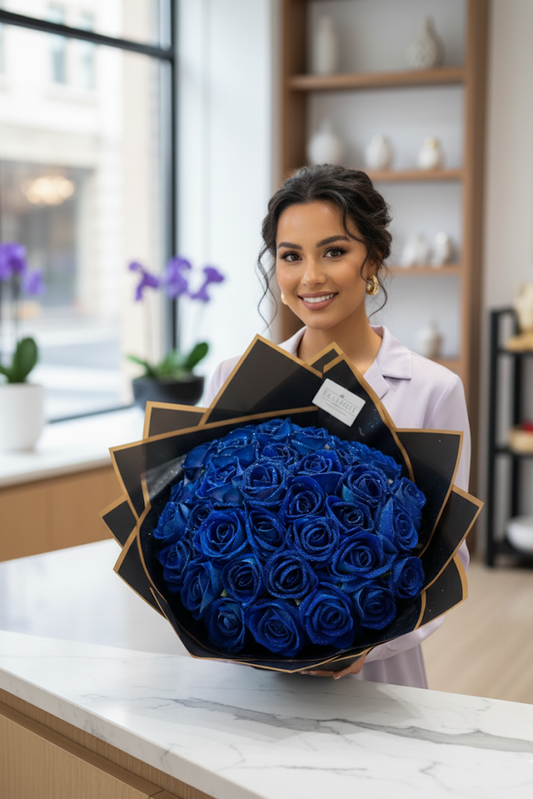 30 - 50  Künstliche Samtrosen Blau