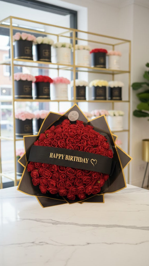 60 Samtrosen mit Happy Birthday