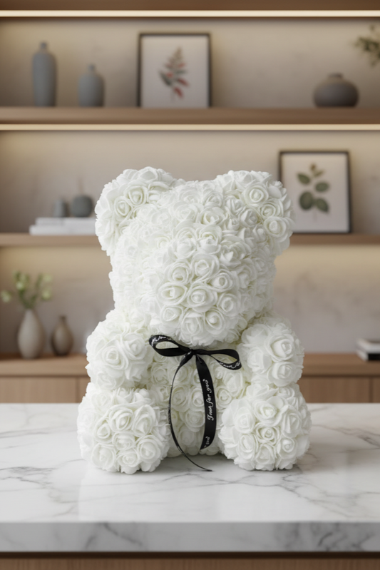 Rosenbär Rot / Weiß Edel verpackt mit LED (40cm)