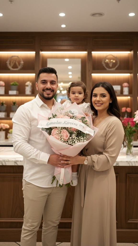 15 künstlichen Luxury Samtrosen Rosa mit frischem Schleierkraut, Eukalyptus und Schleife