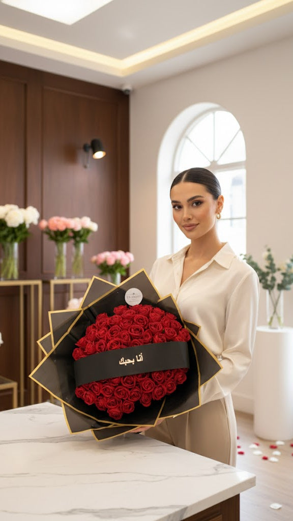 60 Samtrosen mit Ich Liebe dich auf Arabisch