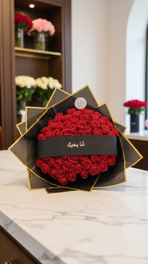 60 Samtrosen mit Ich Liebe dich auf Arabisch