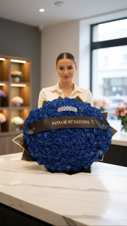 300 Samtrosen Valentine Luxury Rosenstrauß Blau