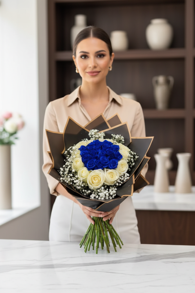 Luxury Rosenstrauß 20Blau 15Weiß